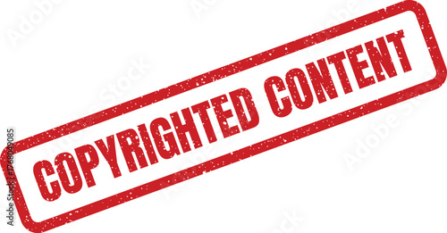 A distressed rectangular rubber stamp showing the words COPYRIGHTED CONTENT in a diagonal layout with an aged appearance