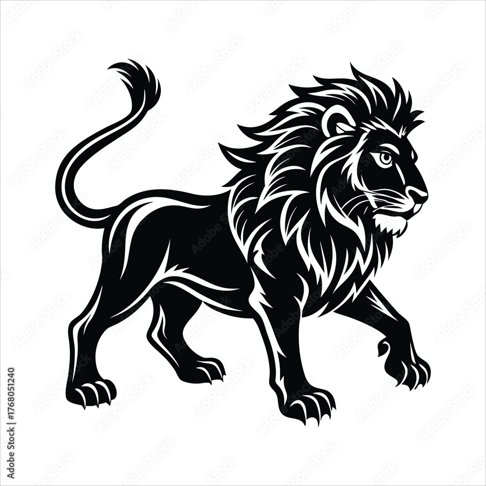 Fototapeta premium Silhouette of a lion walking forward