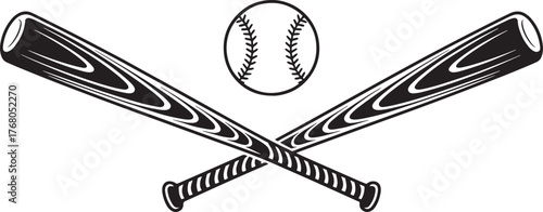 Baseball game elements two crossed bats and a ball dynamic sports team emblem