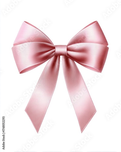 Shiny pink ribbon bow, centered, on a white background