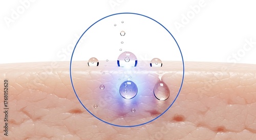 Hydrated skin with water droplets isolated on white background for skincare