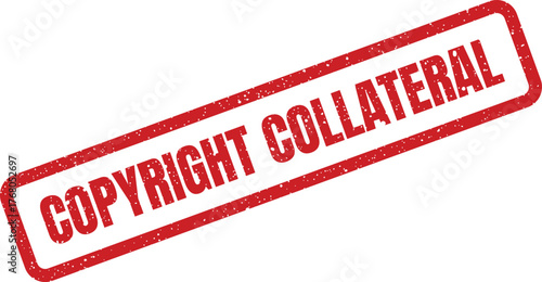 Distressed red grunge texture rubber stamp impression featuring the prominent uppercase phrase COPYRIGHT COLLATERAL for legal use