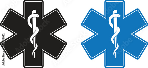 Star of Life Vector Icon: Emergency Medical Services (EMS) Symbol with Rod of Asclepius