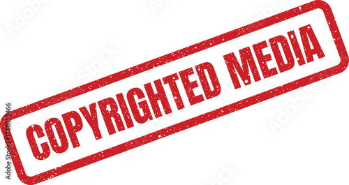 Distressed red rubber stamp featuring bold text COPYRIGHTED MEDIA applied at an angle for official indication