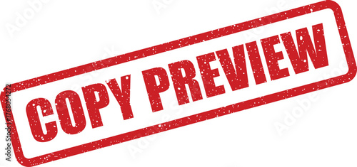 Distressed red rubber stamp impression with the clear text COPY PREVIEW in a modern diagonal arrangement