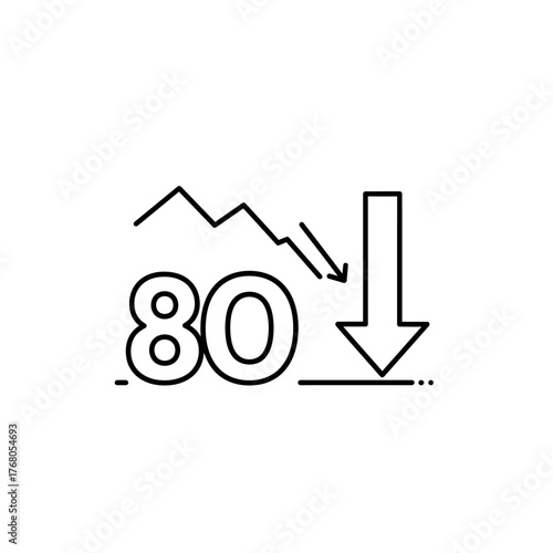 80 Percent Decrease Illustration with Arrow and Line Graph.