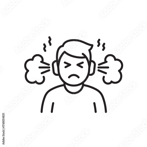 Frustrated man with steam coming out of ears line icon.