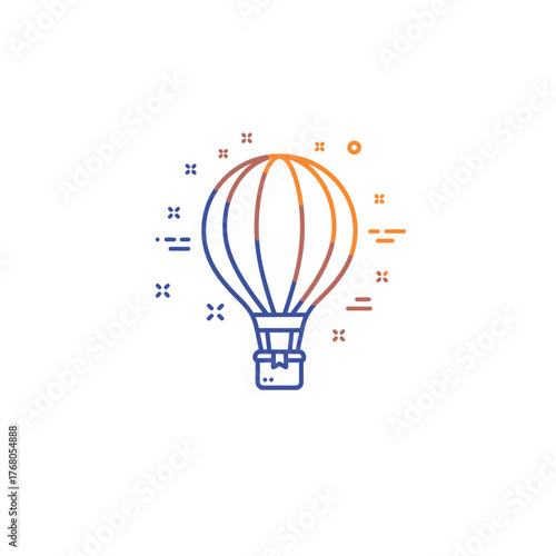 Hot Air Balloon Line Icon with Gradient Colors.