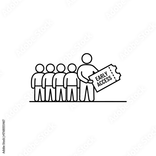 People waiting in line for early access with a ticket.