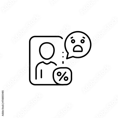 Person with a sad face and percentage sign indicating negative performance.
