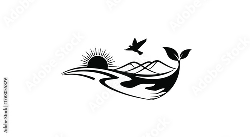 Serene landscape emblem symbolizing nature's harmony and growth.