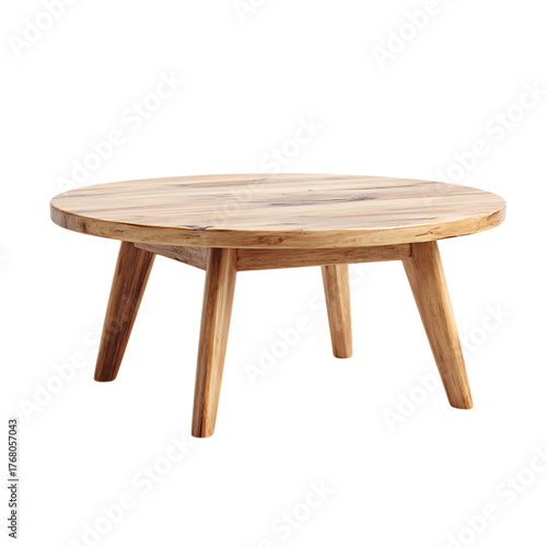 Rustic round wooden coffee table isolated on transparent background