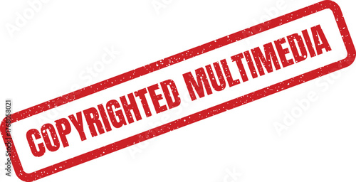Grungy rectangular stamp presenting the phrase COPYRIGHTED MULTIMEDIA diagonally, signifying intellectual property rights clearly