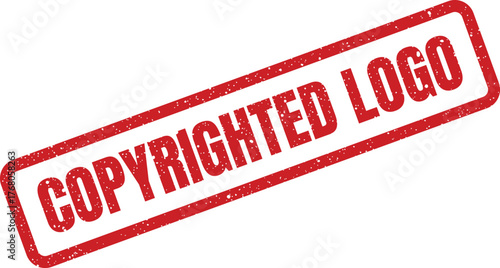 Grungy rectangular vector stamp indicating legal protection for a specific brand logo or emblem