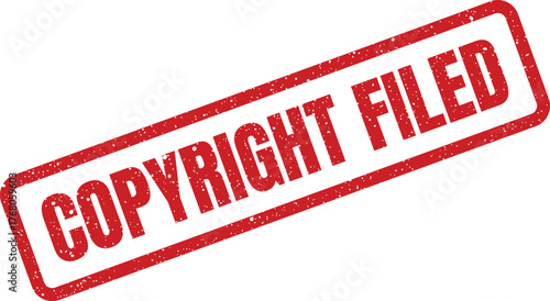 Official distressed red stamp showing COPYRIGHT FILED for legal registration and property status indication