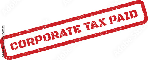 Rectangular stamp with distressed texture showing Corporate Tax Paid for financial transaction records