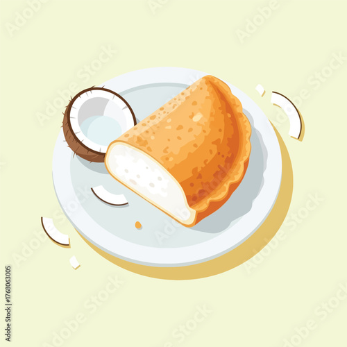 Sweet coconut filled pastry turnover on a white plate.
