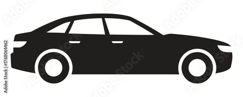 Silhouette of a black car isolated on white background, showcasing its sleek design and modern features, perfect for automotive or transportation themes.