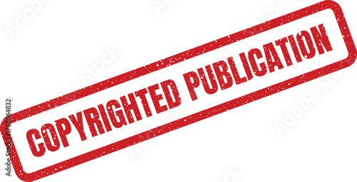 Red rectangular grunge stamp with grainy surface clearly marking a publication as copyrighted for intellectual property rights