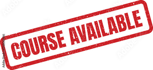 Red rectangular stamp with textured grunge effect announcing Course Available for educational programs and enrollment