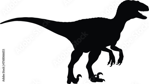 Velociraptor dinosaur silhouette vector illustration for prehistoric design, T-Rex and raptor art, Jurassic animal clipart, kids dinosaur SVG