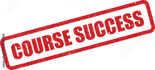 Textured red rubber stamp featuring the bold phrase COURSE SUCCESS, symbolizing achievement in educational programs and learning