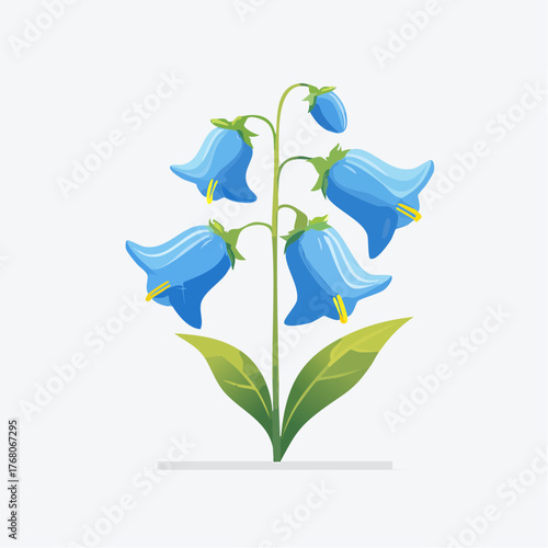 Blue bellflowers with green leaves