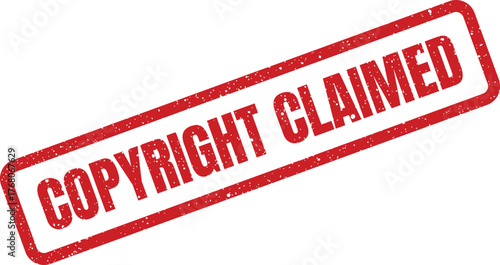 Vibrant red rectangular grunge rubber stamp impression displaying the bold uppercase text COPYRIGHT CLAIMED for documentation