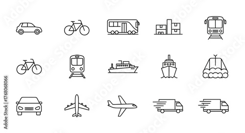 Set of transportation line icons vector illustration of various transport modes perfect for app and web design