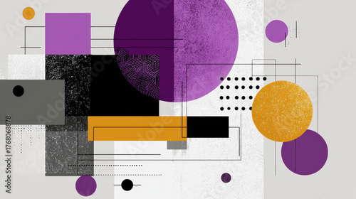 Abstract geometric background with purple, orange, black, and gray shapes, modern style