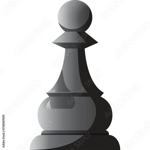 A Black Pawn Chess Piece on a White Background with Subtle Shading and Gradient Lighting