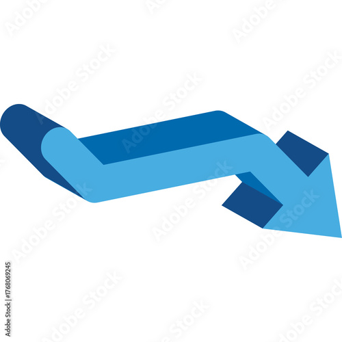 3d blue arrow pointing down and to the right on a transparent background indicating decline or negative trend