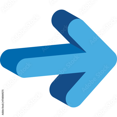 3D Blue Arrow Pointing Right With Subtle Shadows Against Transparent Background