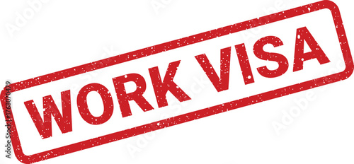 A textured stamp indicating a work visa, representing authorization for international employment and travel requirements
