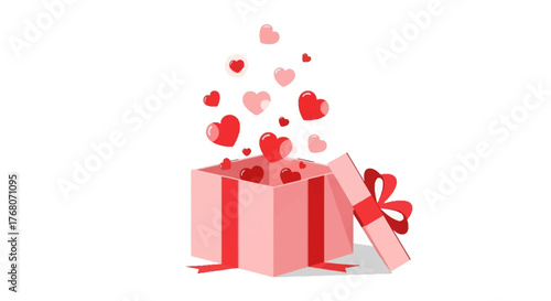 Open gift box with hearts floating out of it, Valentine's Day.
