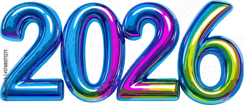 Celebrate 2026 with vibrant balloon numerals, a festive and modern graphic design element for New Year