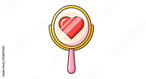Cartoon mirror reflecting a red heart, symbolizing self-love and positive self-image.