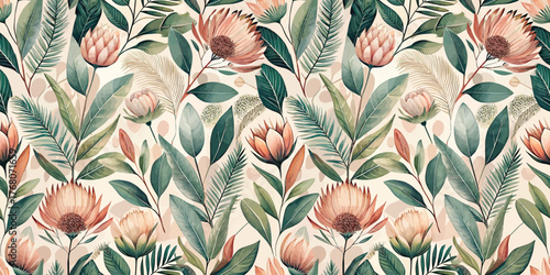 Elegant floral pattern featuring soft shades and detailed leaves, perfect for nature lovers.