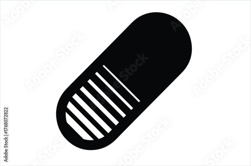 Simple black capsule illustration with white lines isolated on a white background