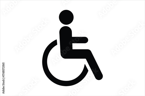 Simple black silhouette of a person seated in a wheelchair symbol