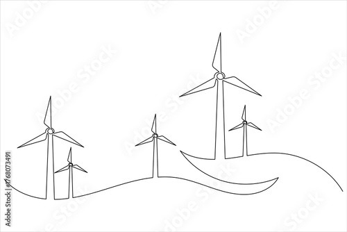 Wind turbine continuous one line drawing minimal vector icon illustration