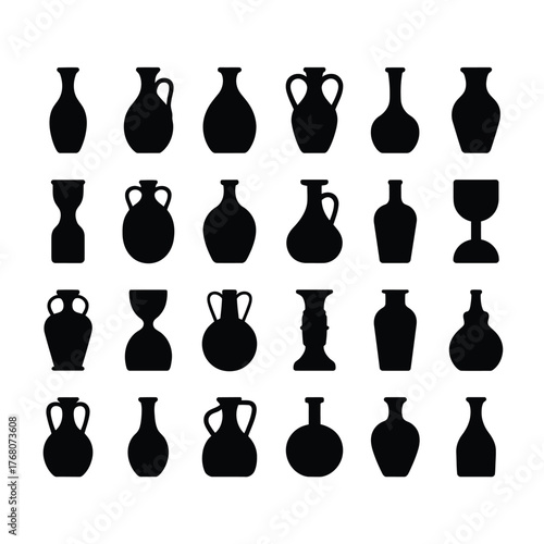 Collection of ancient pottery silhouettes vases amphorae