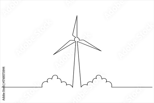 Wind turbine continuous one line drawing minimal vector icon illustration