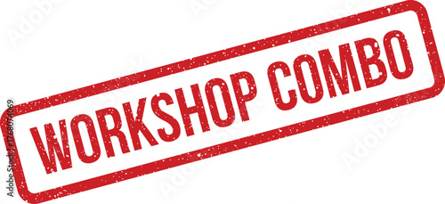 Distressed red rectangular rubber stamp illustration with WORKSHOP COMBO text ideal for package offerings