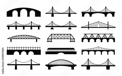 Collection of diverse black bridge silhouettes architecture structure