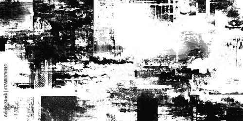 Black and white motion glitch overlay with a distressed texture sesign element for brochure, social media, posters, flyers.