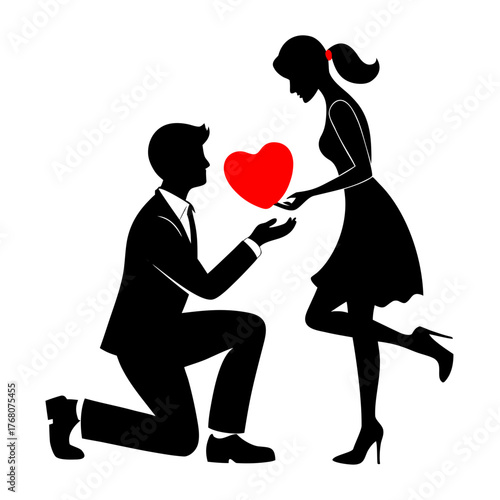 Romantic silhouette couple proposing with heart vector illustration scalable art vector