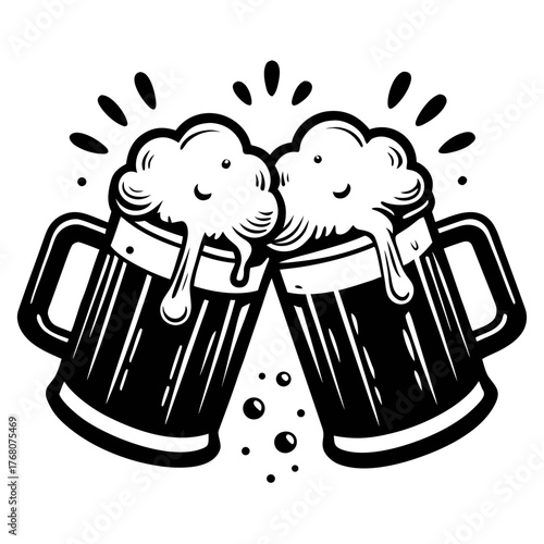 Cheers beer mugs clinking together frothy celebration festive vector graphic vector