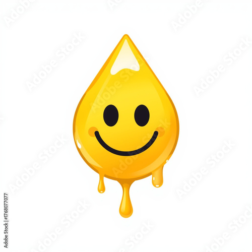 Smiling Golden Oil Drop — Cute Glossy Drip Character Vector