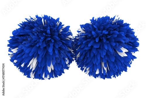 Buy blue and white cheerleading pom poms for team spirit and performance on transparent background